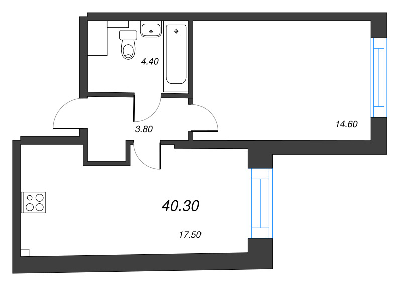 1-комнатная квартира, 40.3 м²; этаж: 8 - купить в Санкт-Петербурге