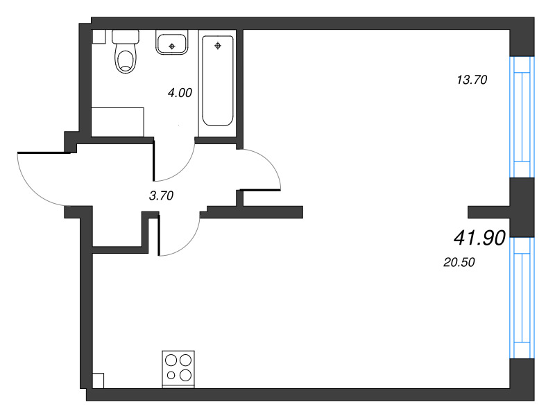 1-комнатная квартира  №181 в Измайловский: 41.9 м², этаж 9 - купить в Санкт-Петербурге