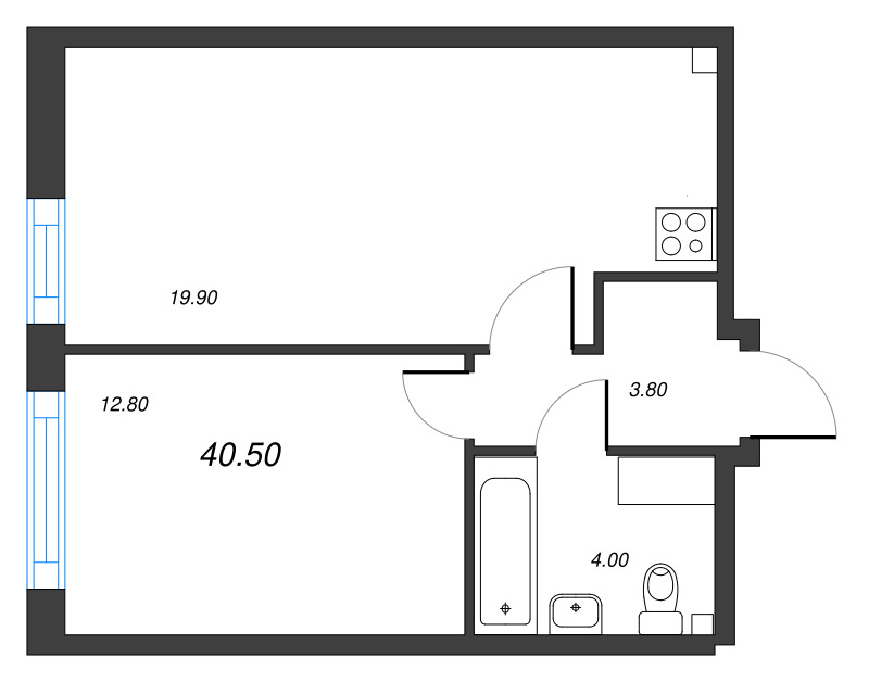 1-комнатная квартира №27 в: Измайловский: 40.5 м²; этаж: 7 - купить в Санкт-Петербурге