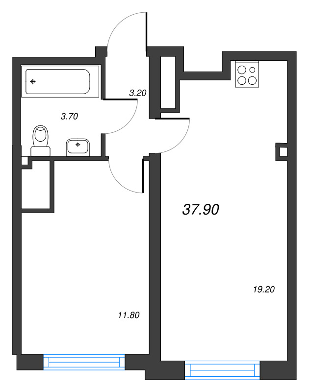 1-комнатная квартира  №23 в Шепилевский: 37.9 м², этаж 4 - купить в Санкт-Петербурге