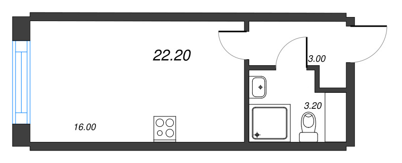 1-комнатная квартира №27 в: Измайловский: 22.2 м²; этаж: 6 - купить в Санкт-Петербурге