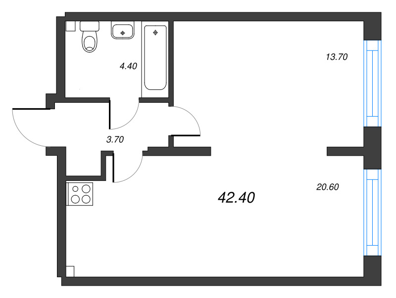 1-комнатная квартира, 42.4 м²; этаж: 2 - купить в Санкт-Петербурге
