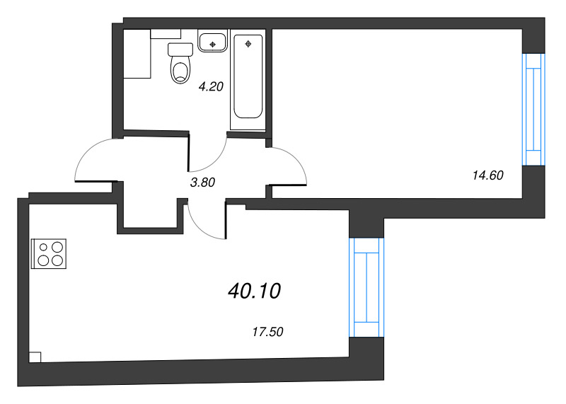 1-комнатная квартира №27 в: Измайловский: 40.1 м²; этаж: 7 - купить в Санкт-Петербурге