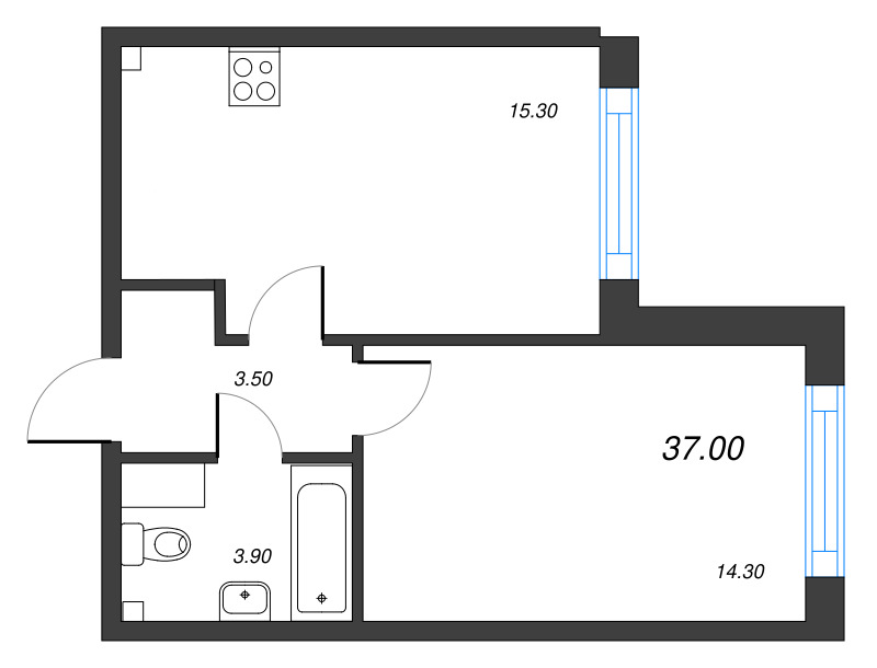 1-комнатная квартира  №168 в Измайловский: 37 м², этаж 8 - купить в Санкт-Петербурге