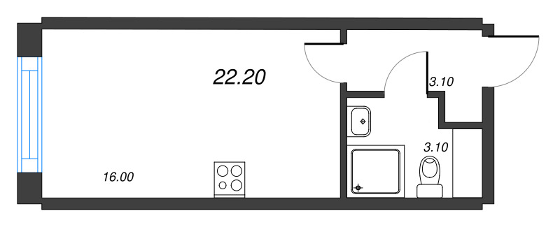 1-комнатная квартира №27 в: Измайловский: 22.2 м²; этаж: 4 - купить в Санкт-Петербурге