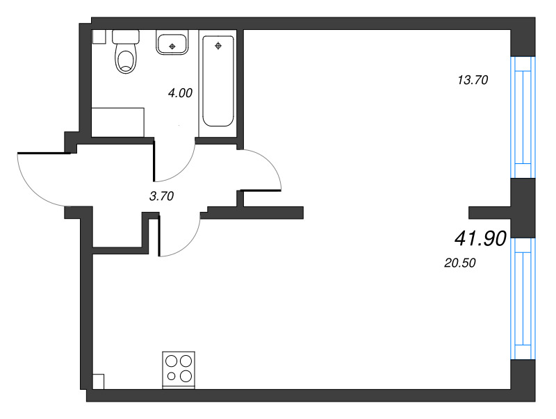1-комнатная квартира, 41.9 м²; этаж: 4 - купить в Санкт-Петербурге
