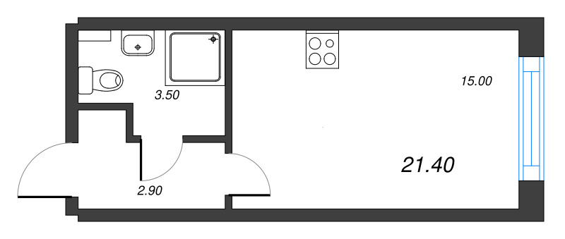 1-комнатная квартира, 21.4 м²; этаж: 2 - купить в Санкт-Петербурге