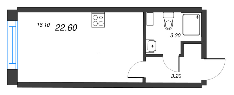 1-комнатная квартира №27 в: Измайловский: 22.6 м²; этаж: 2 - купить в Санкт-Петербурге