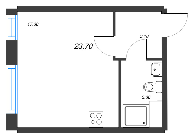 1-комнатная квартира №27 в: Измайловский: 23.7 м²; этаж: 4 - купить в Санкт-Петербурге