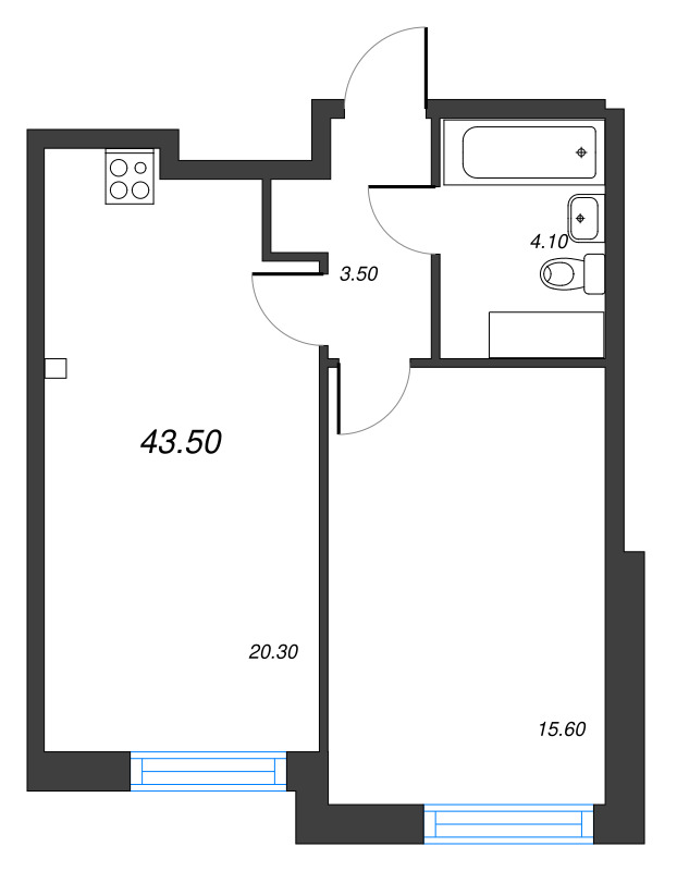 1-комнатная квартира №27 в: Измайловский: 43.5 м²; этаж: 6 - купить в Санкт-Петербурге