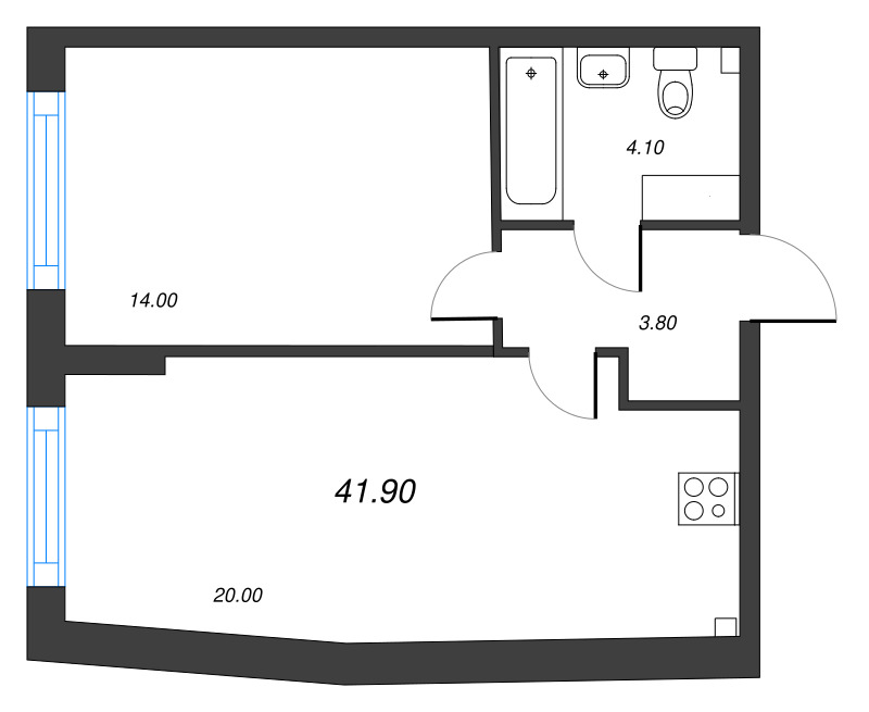 1-комнатная квартира, 41.9 м²; этаж: 3 - купить в Санкт-Петербурге