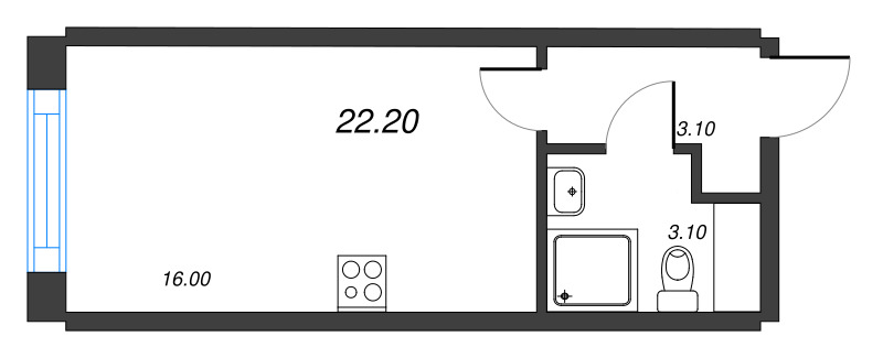 1-комнатная квартира №27 в: Измайловский: 22.2 м²; этаж: 5 - купить в Санкт-Петербурге