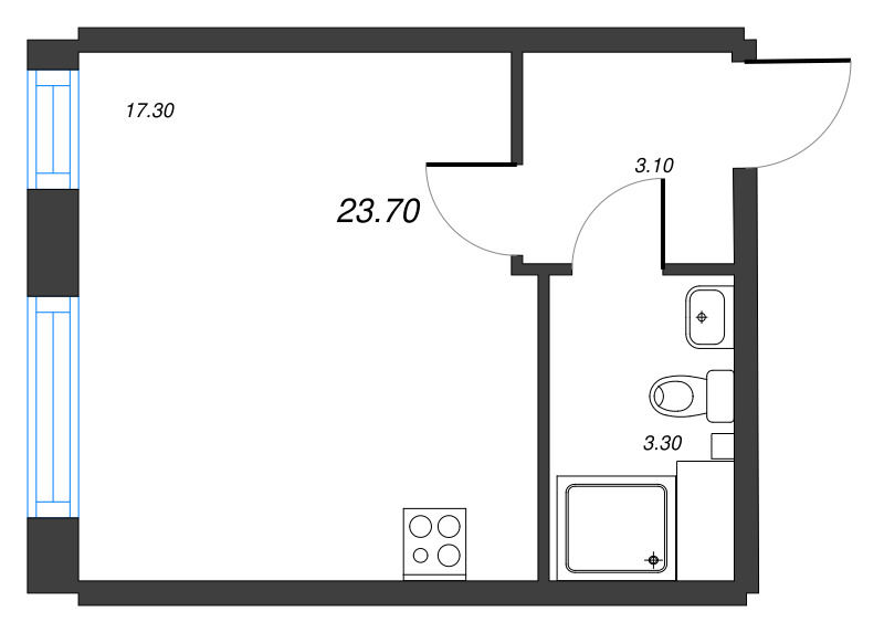 1-комнатная квартира №27 в: Измайловский: 23.7 м²; этаж: 6 - купить в Санкт-Петербурге