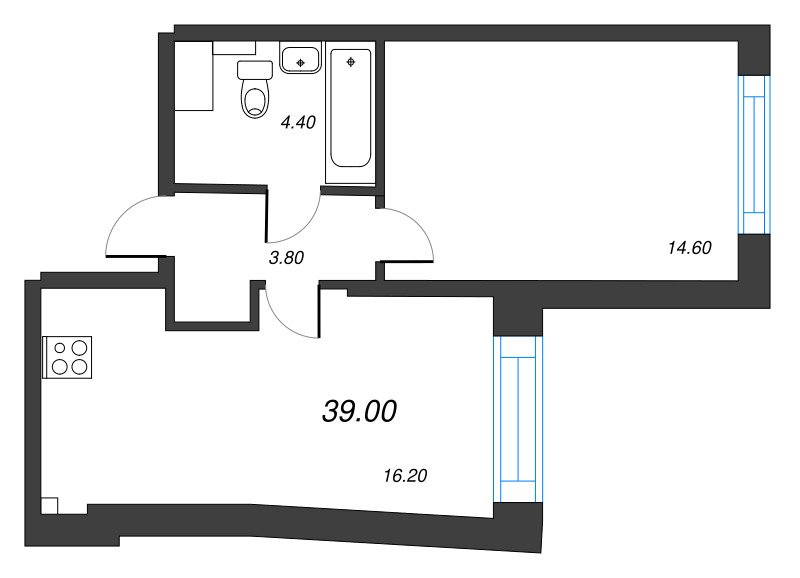 1-комнатная квартира  №191 в Измайловский: 39 м², этаж 10 - купить в Санкт-Петербурге