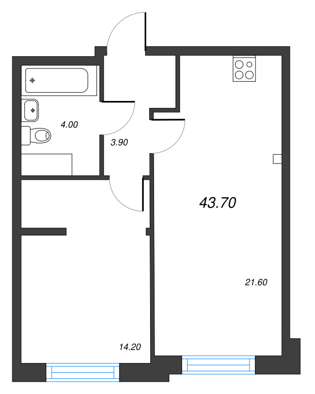 1-комнатная квартира №27 в: Измайловский: 43.7 м²; этаж: 6 - купить в Санкт-Петербурге