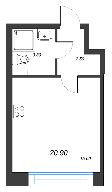 1-комнатная квартира №27 в: Измайловский: 20.9 м²; этаж: 2 - купить в Санкт-Петербурге