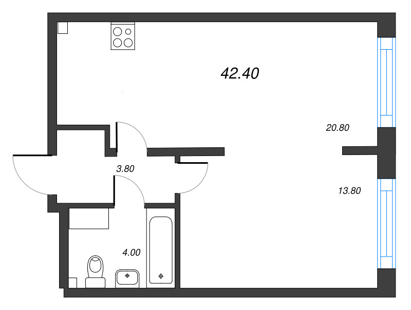 1-комнатная квартира, 42.4 м²; этаж: 8 - купить в Санкт-Петербурге