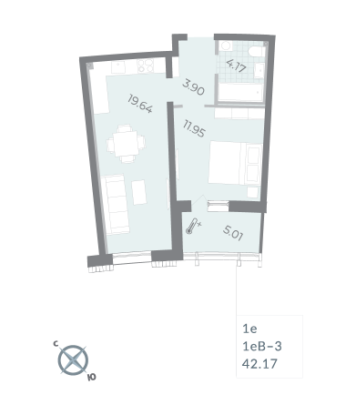 1-комнатная квартира  №237 в Морская набережная.SeaView II очередь: 42.17 м², этаж 13 - купить в Санкт-Петербурге
