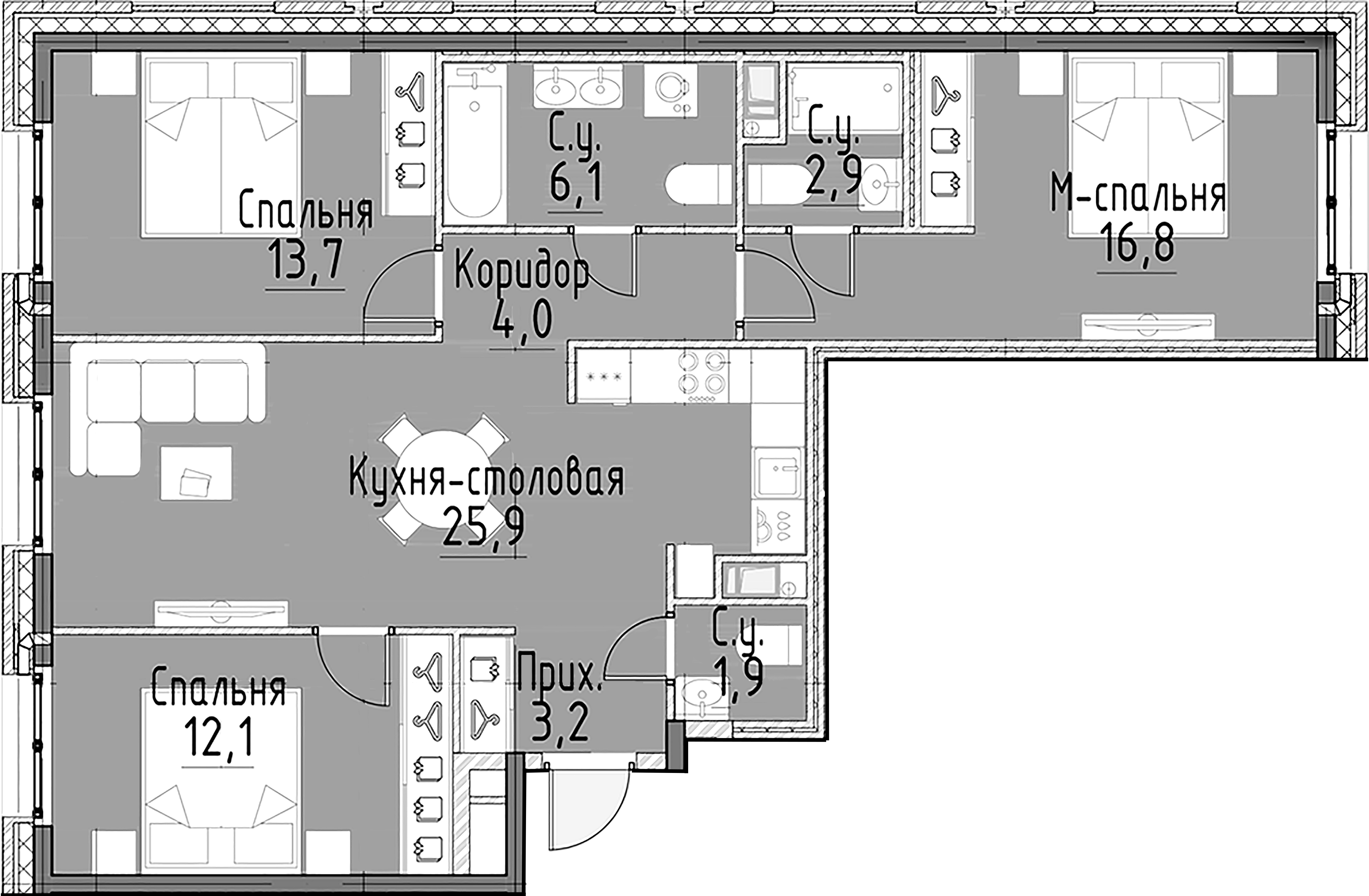 3-комнатная квартира, 86.6 м²; этаж: 3 - купить в Санкт-Петербурге