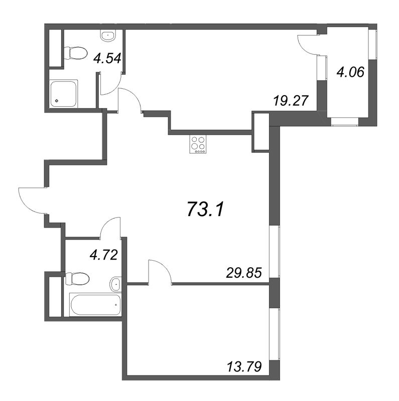 2-комнатная квартира №30 в: Talento: 72.17 м²; этаж: 5 - купить в Санкт-Петербурге