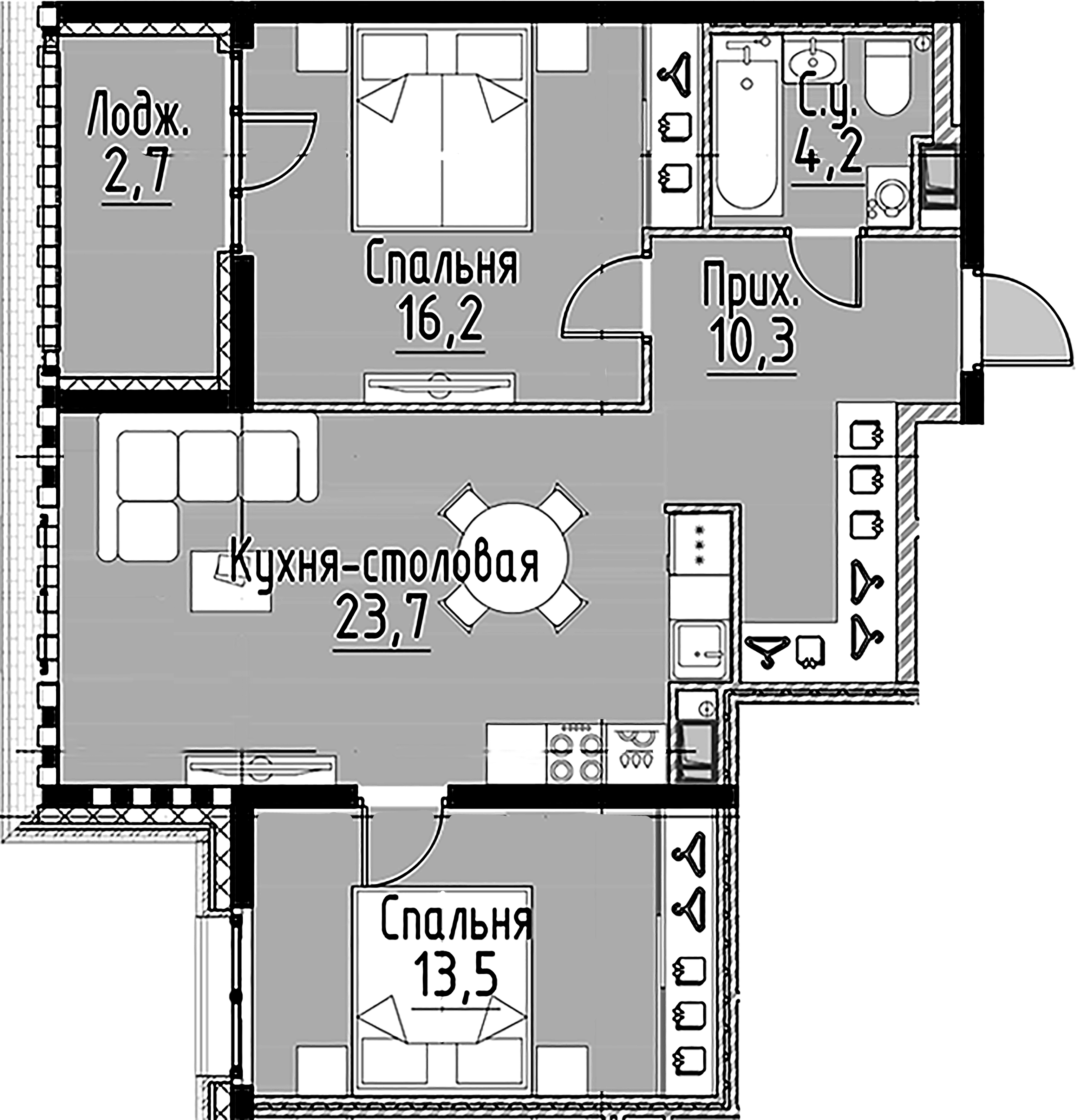 2-комнатная квартира №10 в: Моисеенко, 10: 67.8 м²; этаж: 6 - купить в Санкт-Петербурге