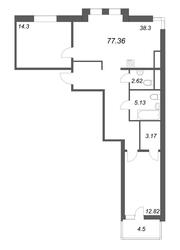 2-комнатная квартира, 76.34 м²; этаж: 3 - купить в Санкт-Петербурге