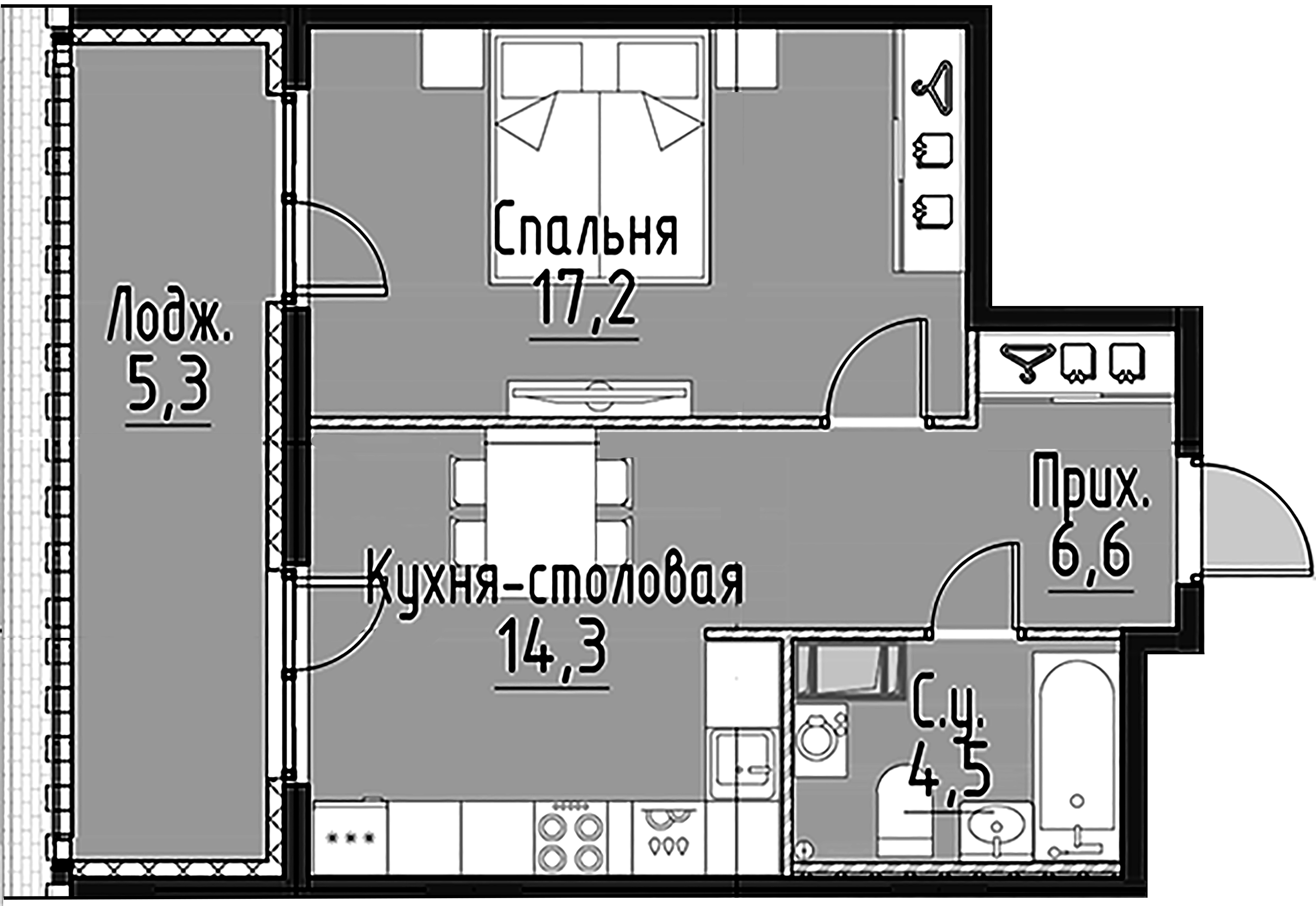 1-комнатная квартира  №80 в Моисеенко, 10: 42.5 м², этаж 6 - купить в Санкт-Петербурге