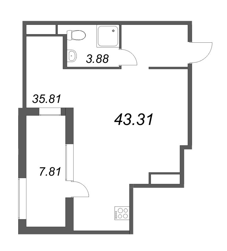 1-комнатная квартира №30 в: Talento: 39.69 м²; этаж: 6 - купить в Санкт-Петербурге