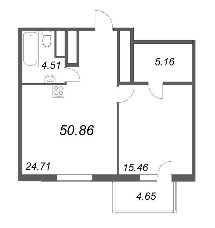 1-комнатная квартира №30 в: Talento: 49.84 м²; этаж: 6 - купить в Санкт-Петербурге
