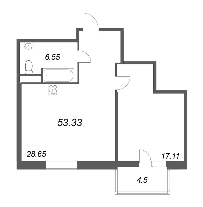 1-комнатная квартира, 52.31 м²; этаж: 3 - купить в Санкт-Петербурге