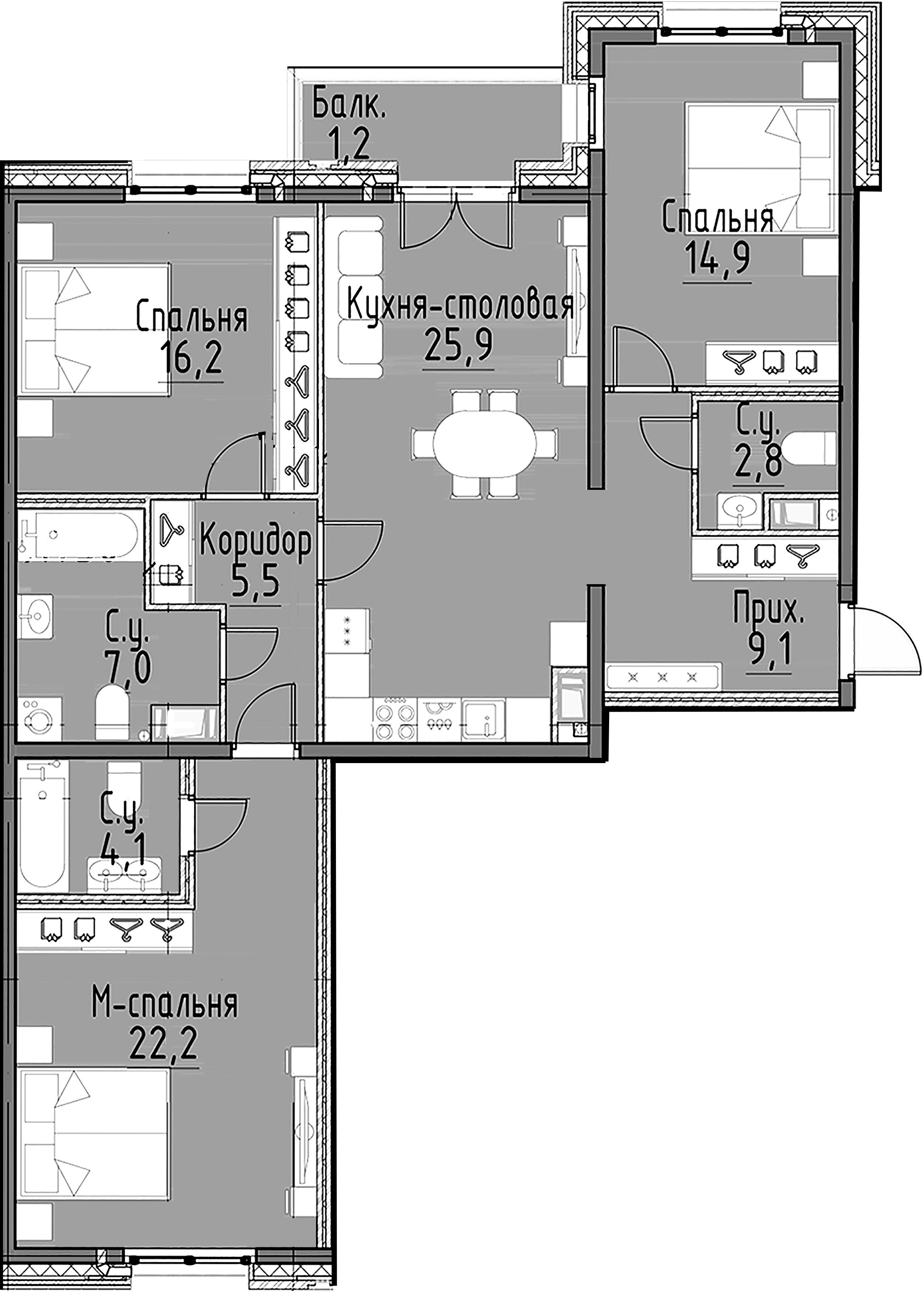 3-комнатная квартира, 107.8 м²; этаж: 5 - купить в Санкт-Петербурге
