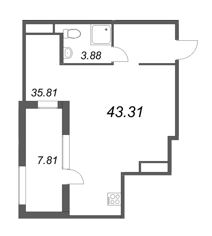 1-комнатная квартира  №36 в Talento: 39.69 м², этаж 5 - купить в Санкт-Петербурге