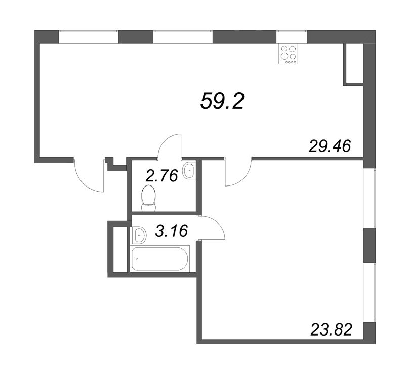 1-комнатная квартира №30 в: Talento: 59.2 м²; этаж: 10 - купить в Санкт-Петербурге
