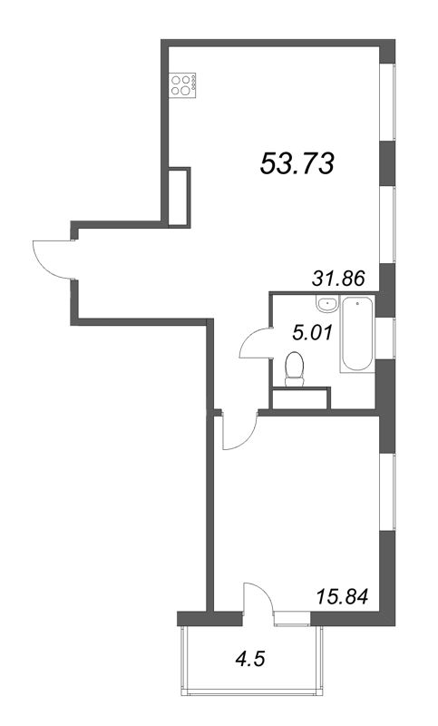 1-комнатная квартира  №26 в Talento: 52.71 м², этаж 3 - купить в Санкт-Петербурге