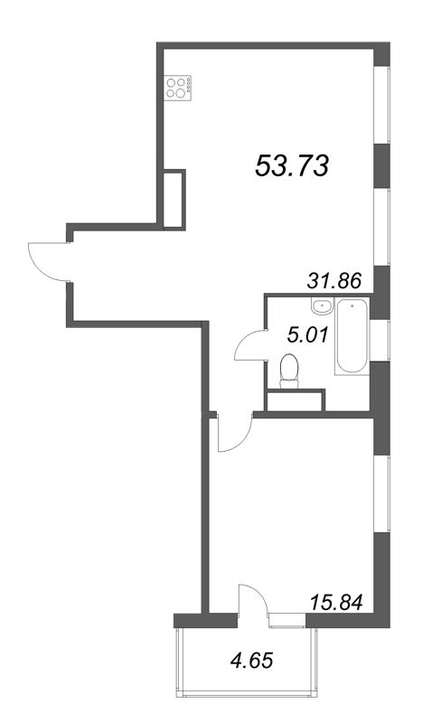 1-комнатная квартира №30 в: Talento: 52.71 м²; этаж: 7 - купить в Санкт-Петербурге