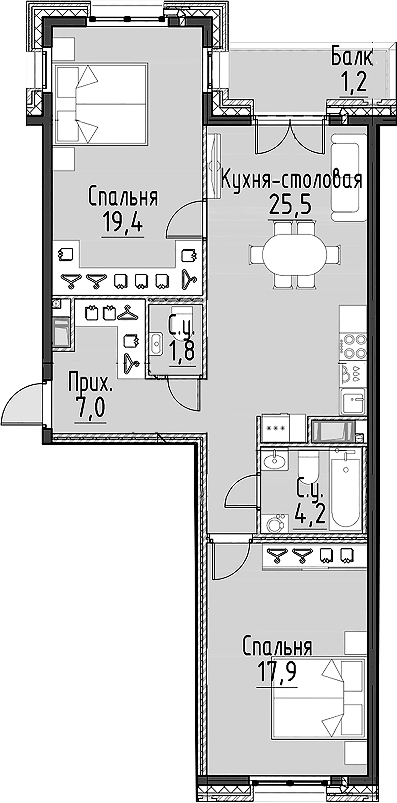 2-комнатная квартира, 75.8 м²; этаж: 5 - купить в Санкт-Петербурге