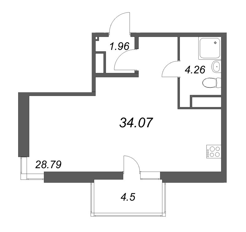 1-комнатная квартира №30 в: Talento: 33.05 м²; этаж: 4 - купить в Санкт-Петербурге