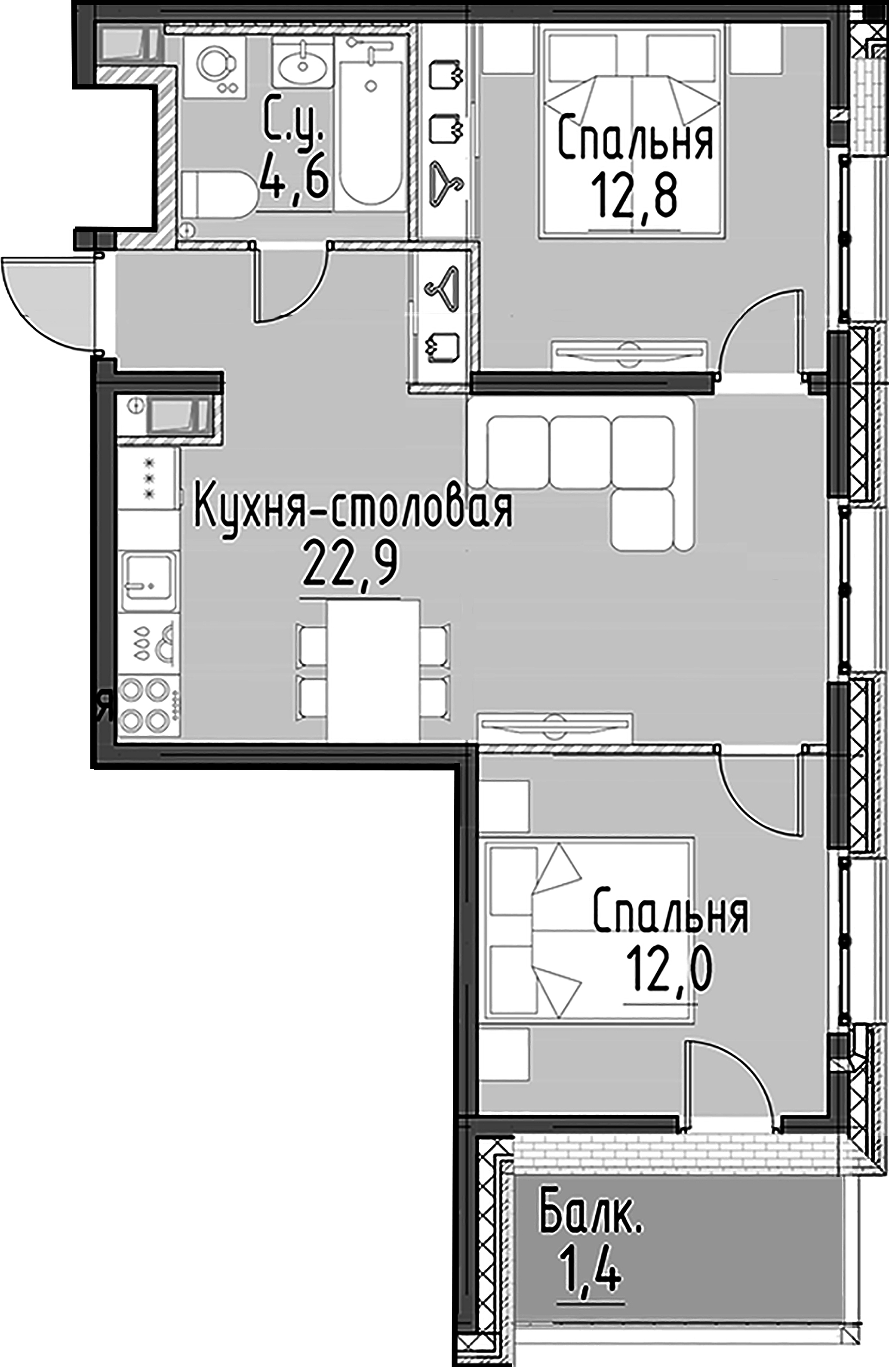 2-комнатная квартира №10 в: Моисеенко, 10: 56.8 м²; этаж: 4 - купить в Санкт-Петербурге