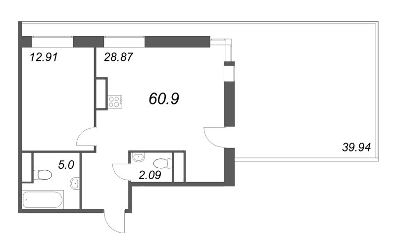 1-комнатная квартира №30 в: Talento: 48.87 м²; этаж: 8 - купить в Санкт-Петербурге