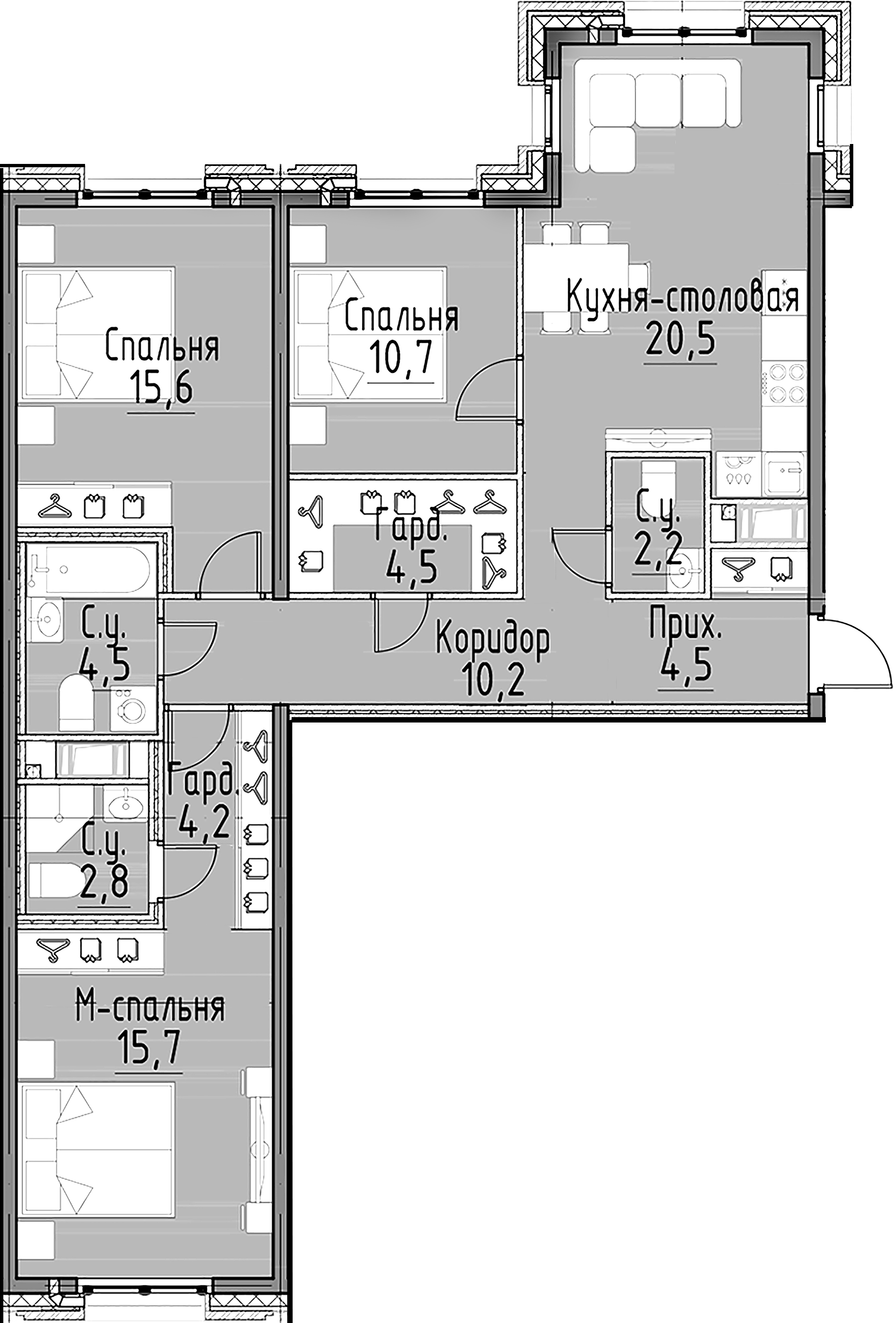 3-комнатная квартира №10 в: Моисеенко, 10: 95.5 м²; этаж: 3 - купить в Санкт-Петербурге