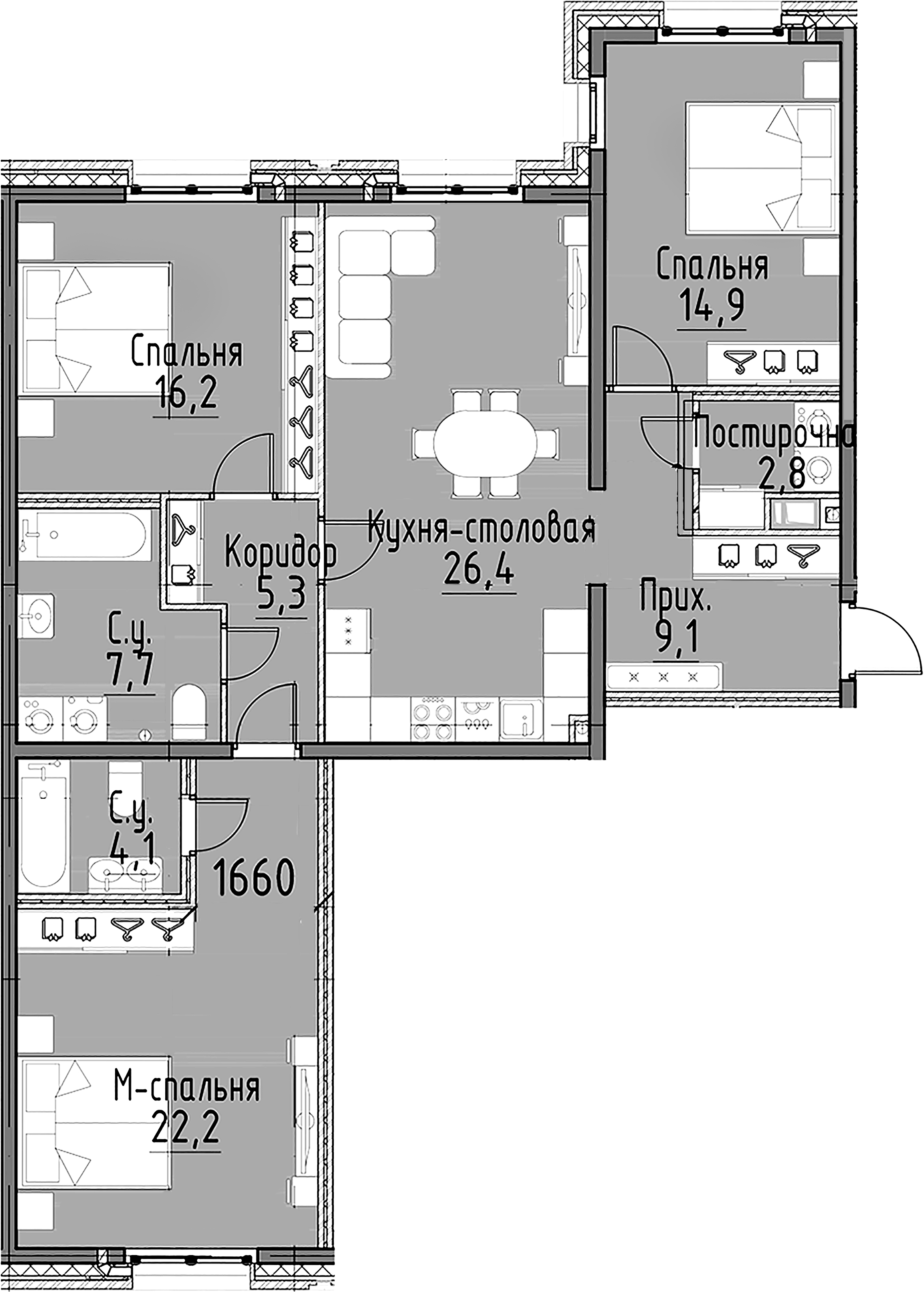 3-комнатная квартира  №7 в Моисеенко, 10: 108.7 м², этаж 3 - купить в Санкт-Петербурге