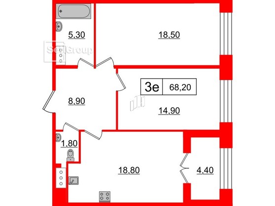 2-комнатная квартира  №123 в The One: 68.2 м², этаж 8 - купить в Санкт-Петербурге