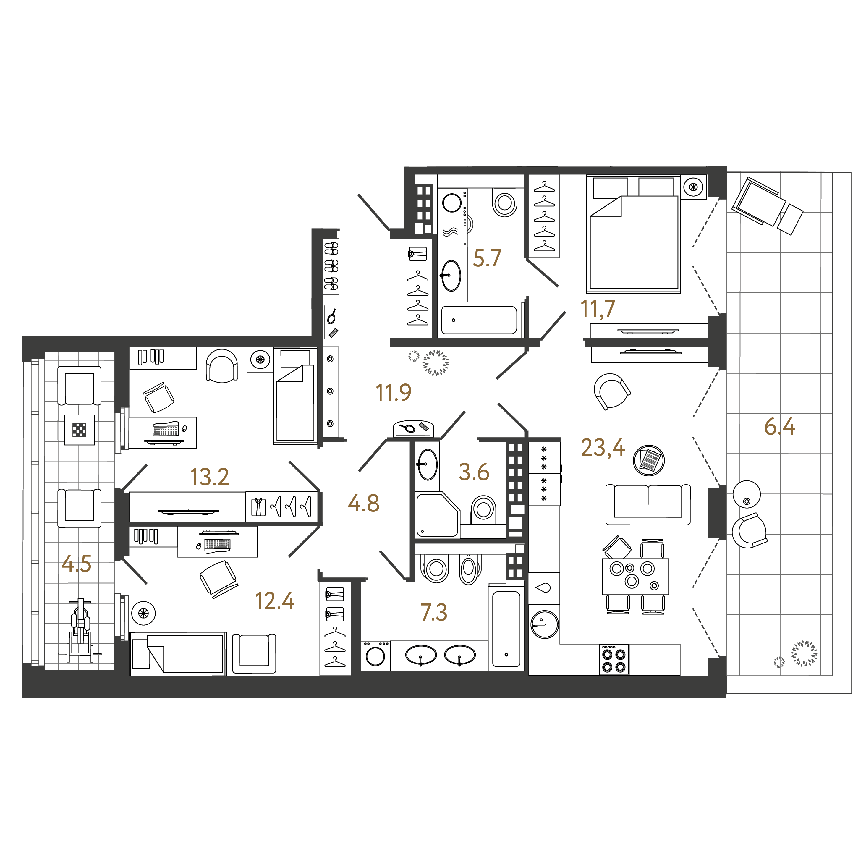 3-комнатная квартира  №52 в Миръ: 94 м², этаж 8 - купить в Санкт-Петербурге