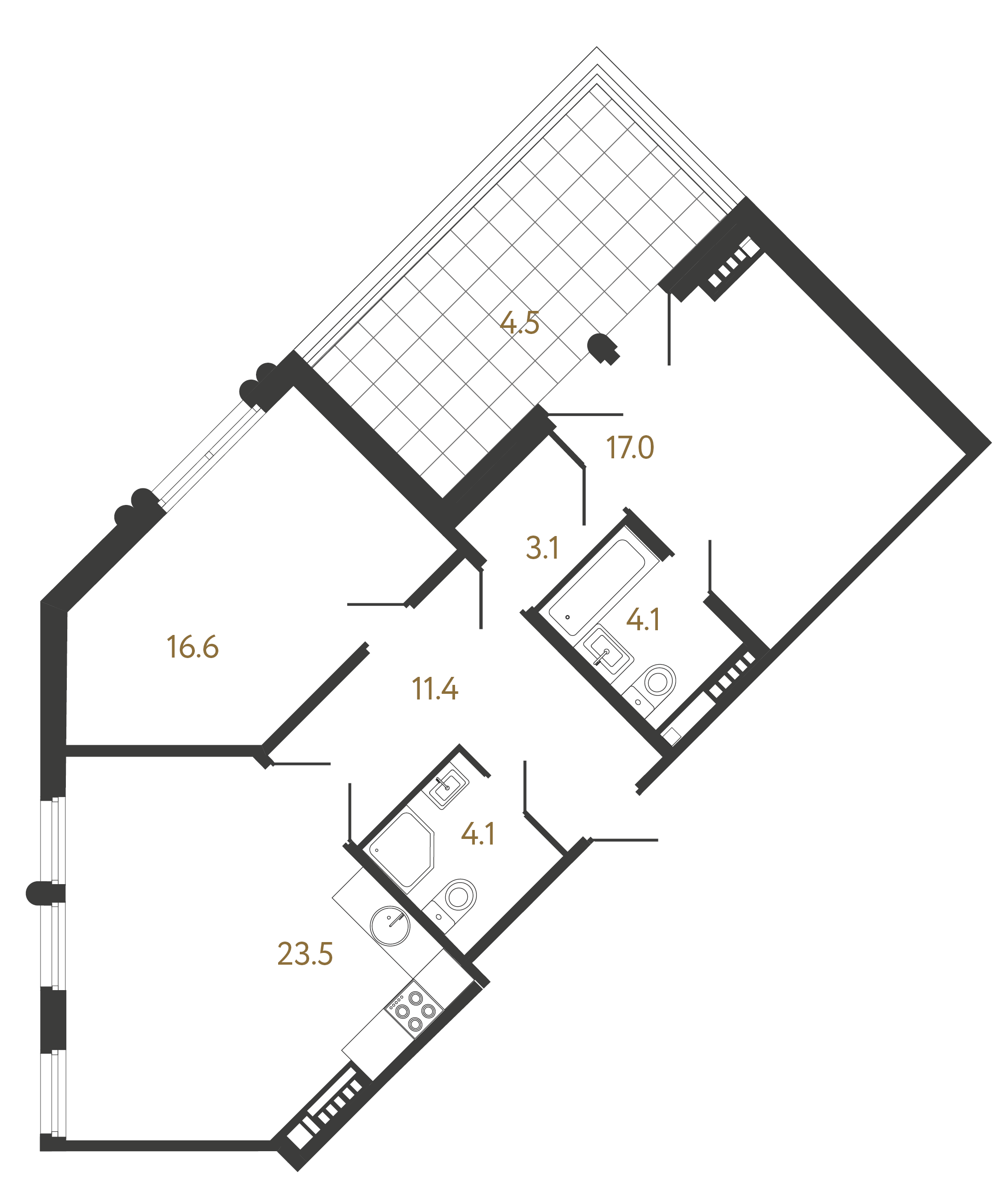 2-комнатная квартира  №263 в Миръ: 79.8 м², этаж 6 - купить в Санкт-Петербурге