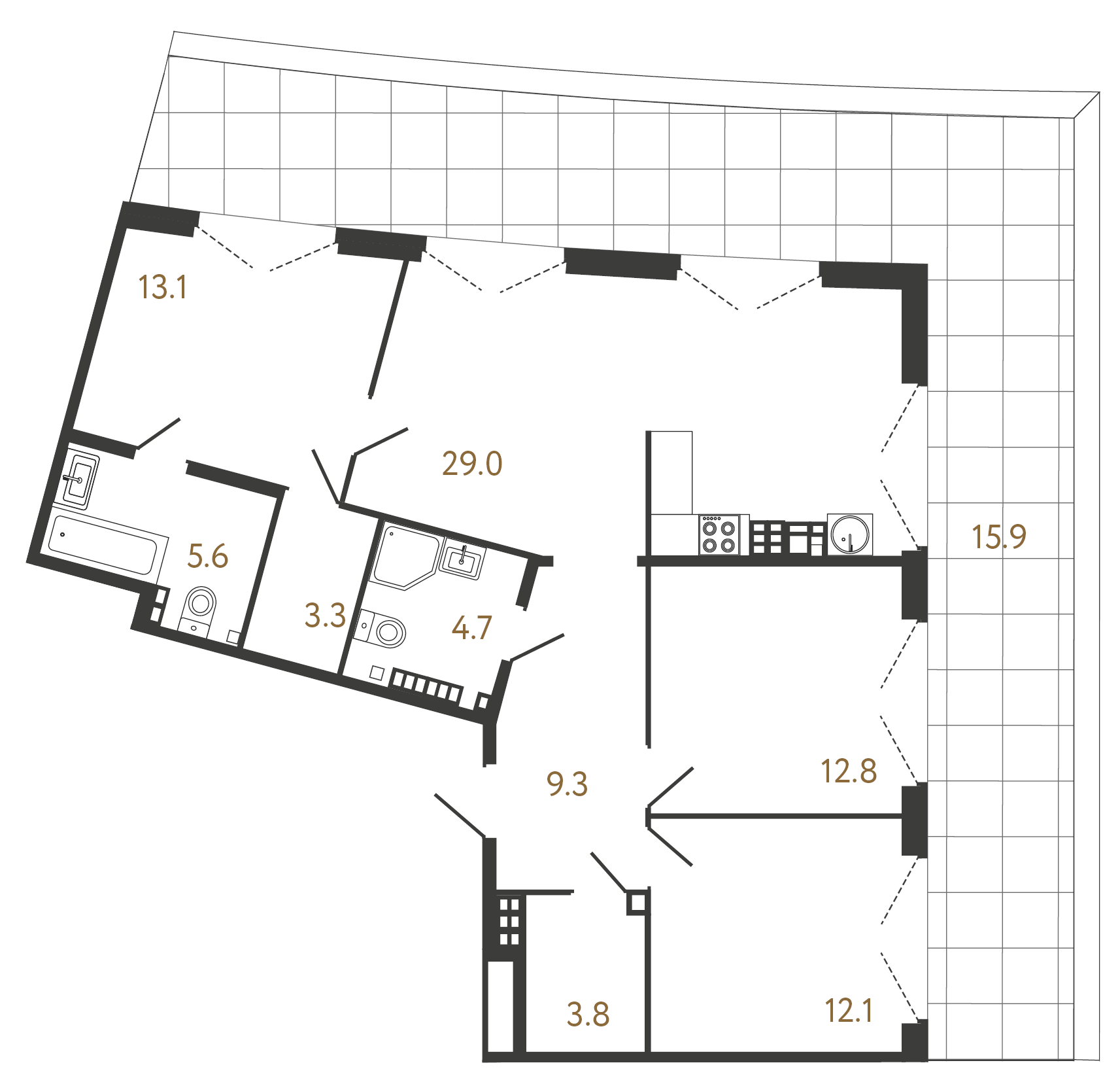 3-комнатная квартира  №51 в Миръ: 93.7 м², этаж 8 - купить в Санкт-Петербурге