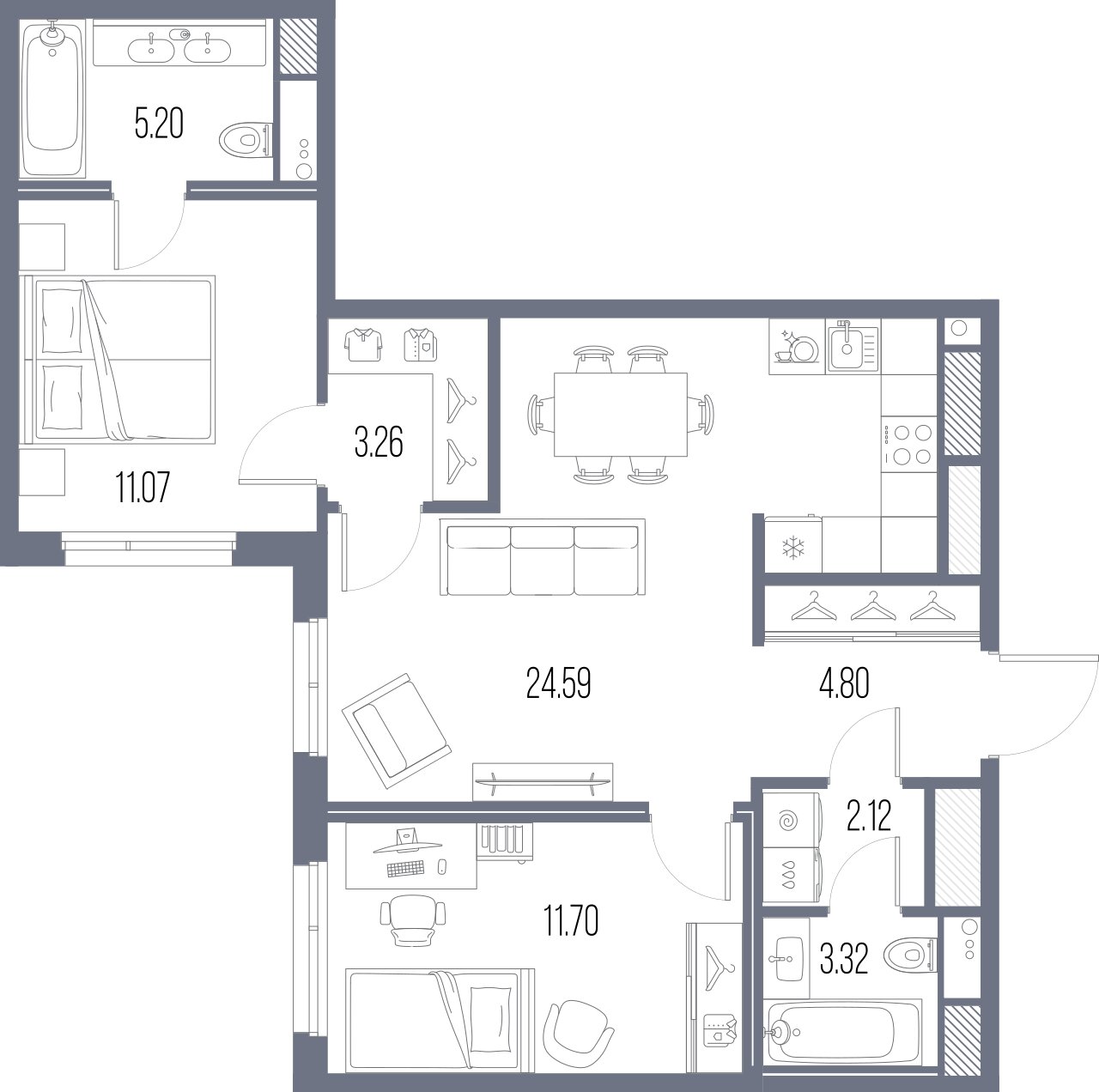 2-комнатная квартира, 66.08 м²; этаж: 2 - купить в Санкт-Петербурге