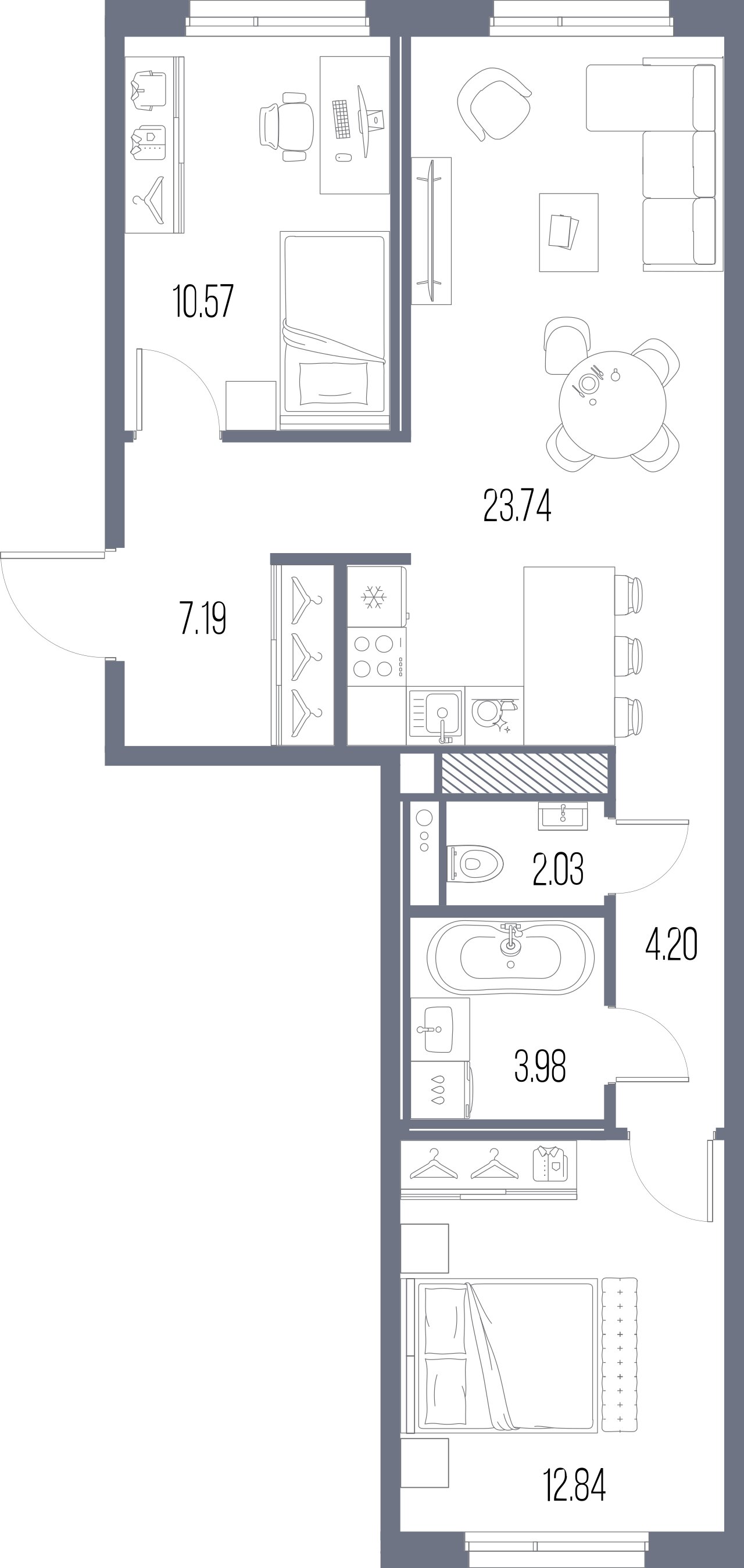2-комнатная квартира  №114 в Legenda Васильевского: 64.55 м², этаж 3 - купить в Санкт-Петербурге