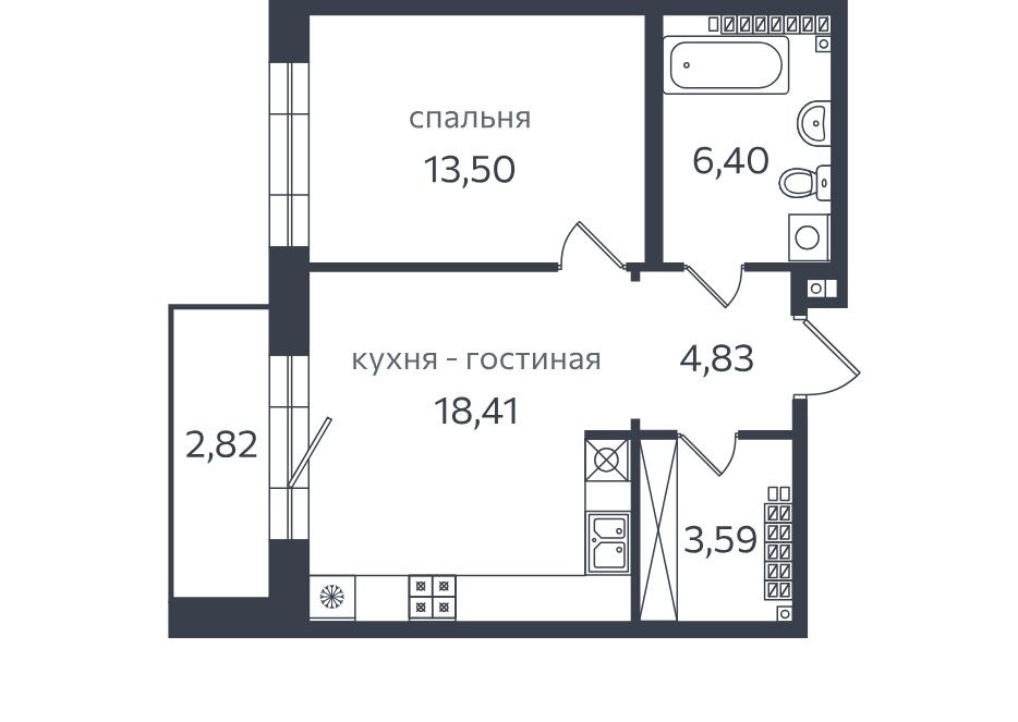 1-комнатная квартира  №147 в Петровская коса, 1: 48 м², этаж 7 - купить в Санкт-Петербурге