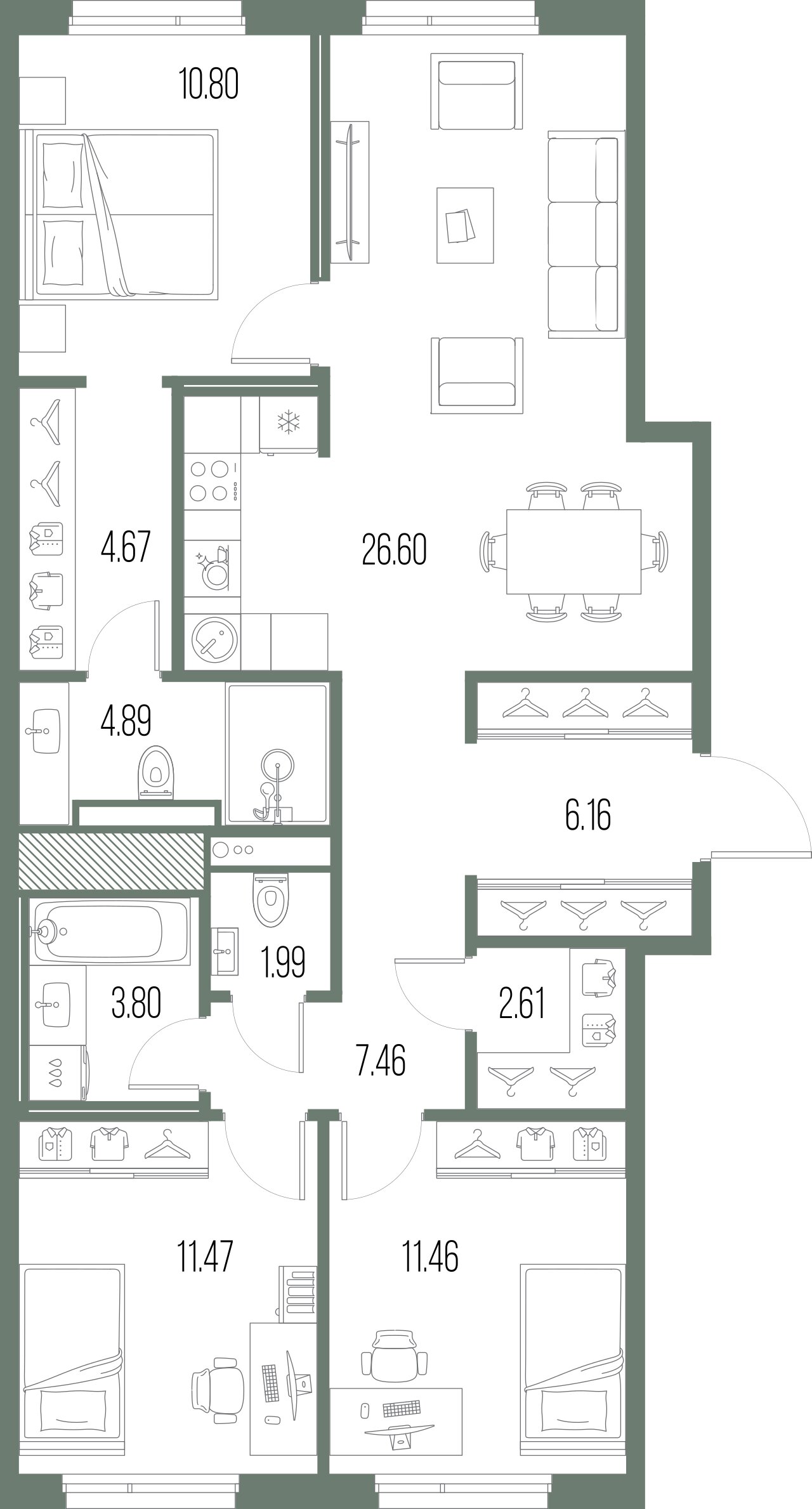3-комнатная квартира  №189 в Legenda Васильевского: 91.92 м², этаж 5 - купить в Санкт-Петербурге