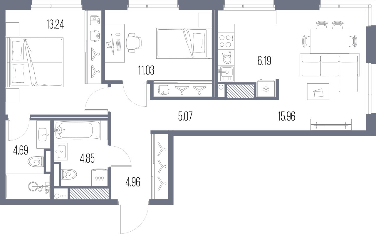 2-комнатная квартира, 65.72 м²; этаж: 2 - купить в Санкт-Петербурге